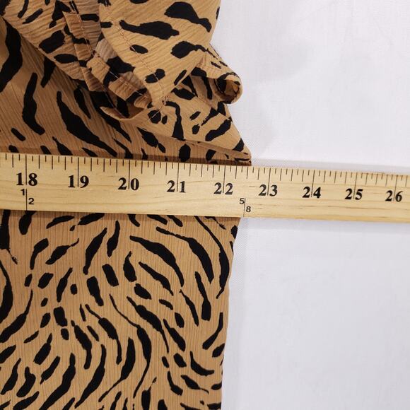 Nine West Blouse Womens Extra Large Tan Black Geometric Ruffle Neck Front Tie - Picture 7 of 10